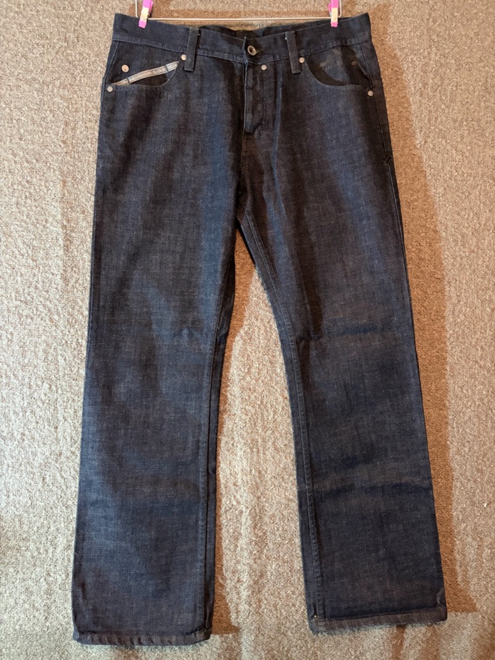 Hurley Men's Straight Dark Blue Denim Jeans Regular Fit Button Cotton Logo